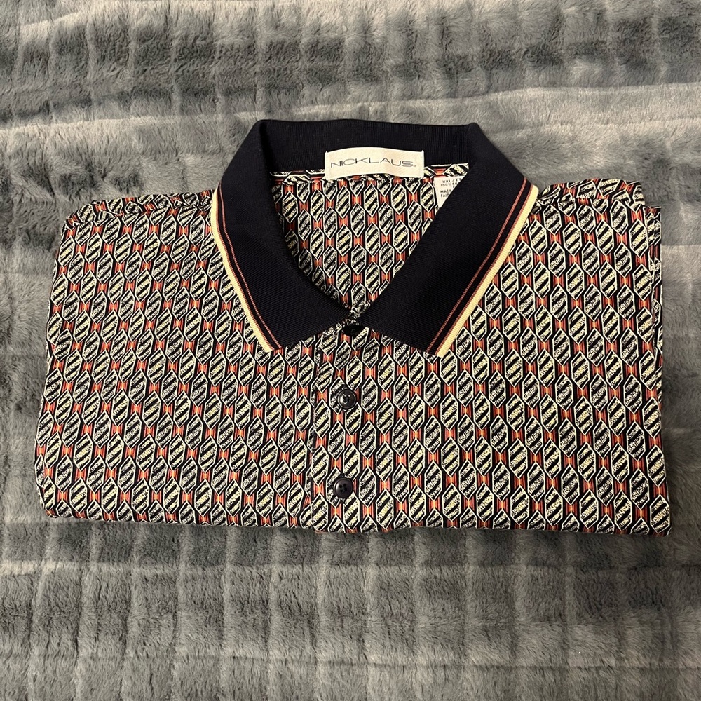 Nicklaus Men's Geometric Polo Shirt - XXL - Navy and Red - NEW w/o Tags